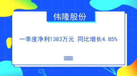 偉隆股份一季度凈利1383萬元 同比增長(zhǎng)4.85% 偉隆股份一季度凈利1383萬元 同比增長(zhǎng)4.85%