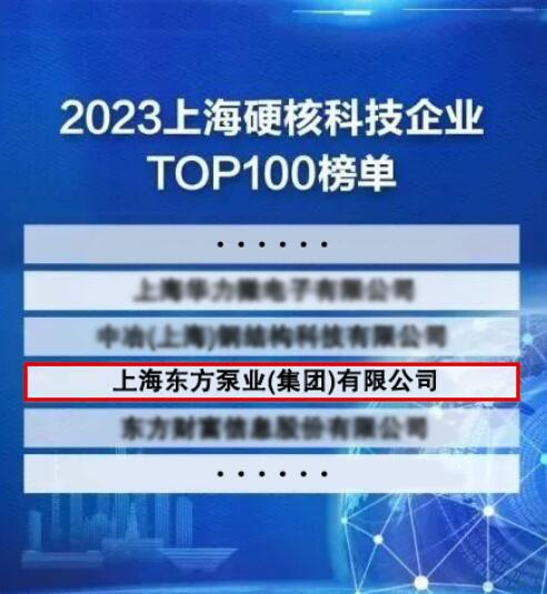 東方泵業(yè)入選上海硬核科技企業(yè)TOP100 東方泵業(yè)入選上海硬核科技企業(yè)TOP100