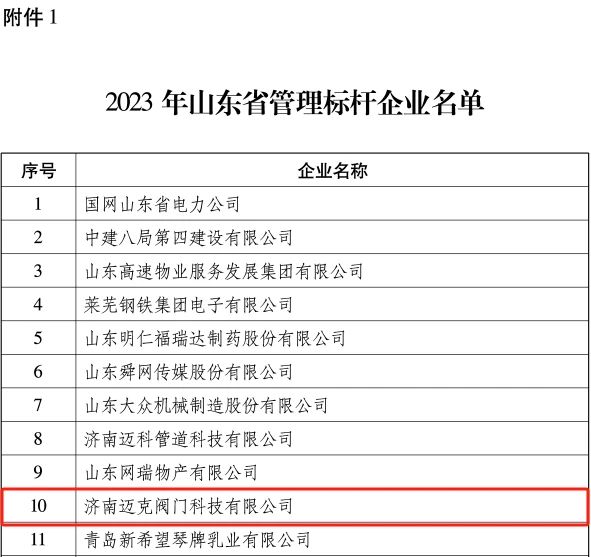 濟(jì)南邁克閥門科技有限公司順利通過山東省管理標(biāo)桿企業(yè)認(rèn)定 濟(jì)南邁克閥門科技有限公司順利通過山東省管理標(biāo)桿企業(yè)認(rèn)定