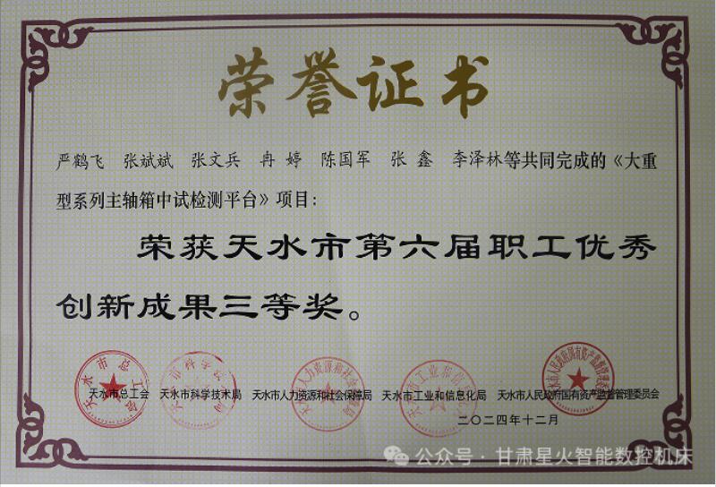 星火數(shù)控機床公司榮獲多項榮譽 星火數(shù)控機床公司榮獲多項榮譽